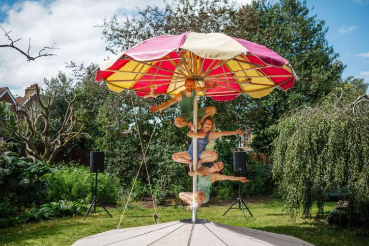 circus act climbing a parasol as part of the performance circus act climbing a parasol as part of the performance